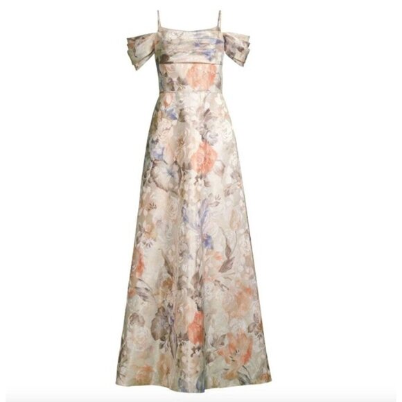 Aidan Mattox Floral Jacquard Off Shoulder Gown Ivory Womens Size 6 - Picture 10 of 11